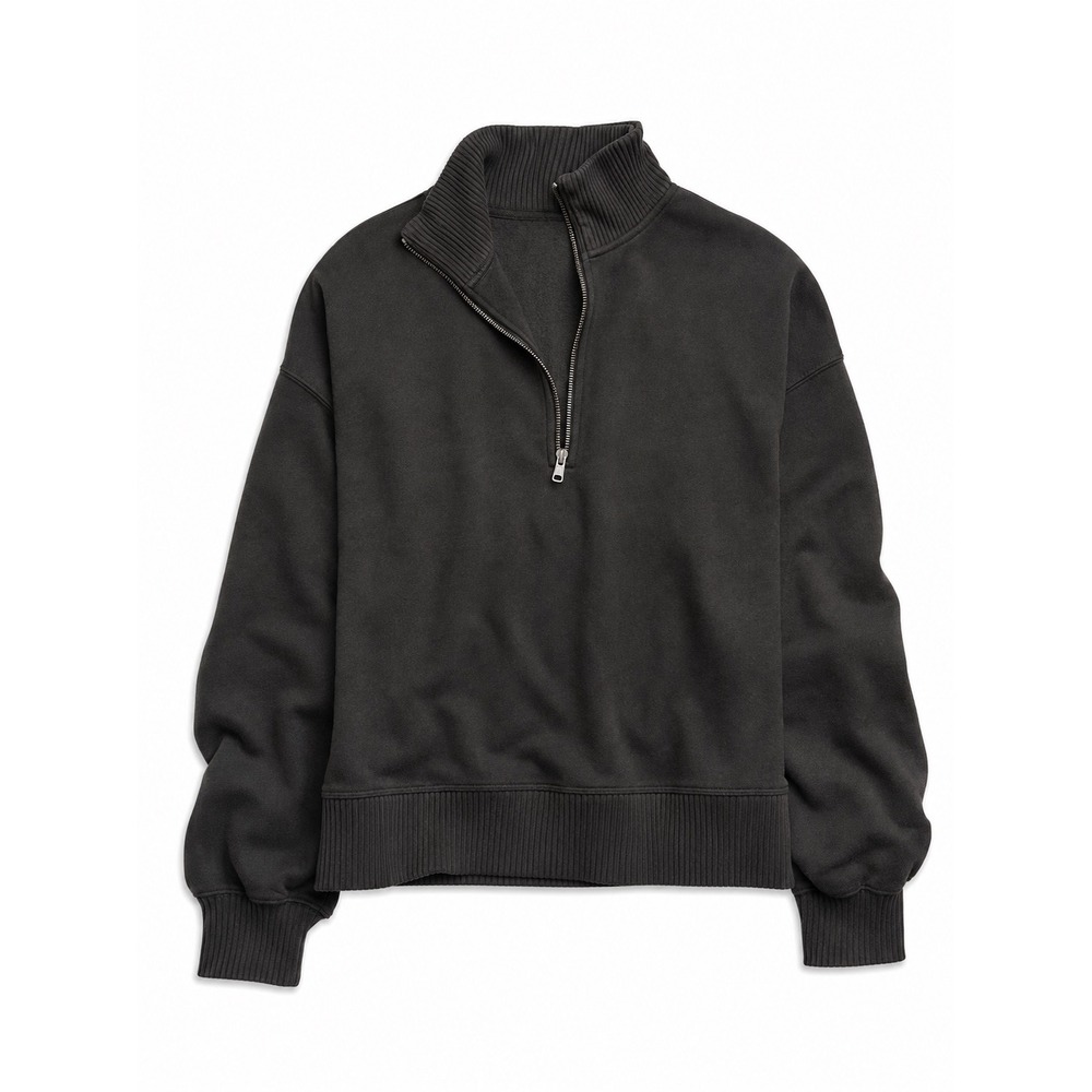 Aerie Women Gray Quarter Zip Cropped‎ Sweatshirt Pullover S P